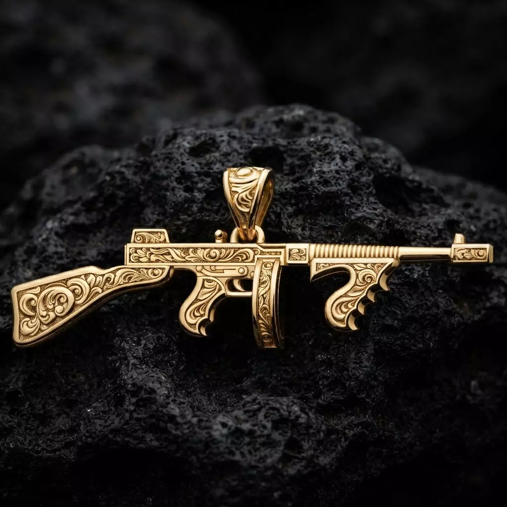 Stylized Gun v6 Pendant with Ornaments 3D print model