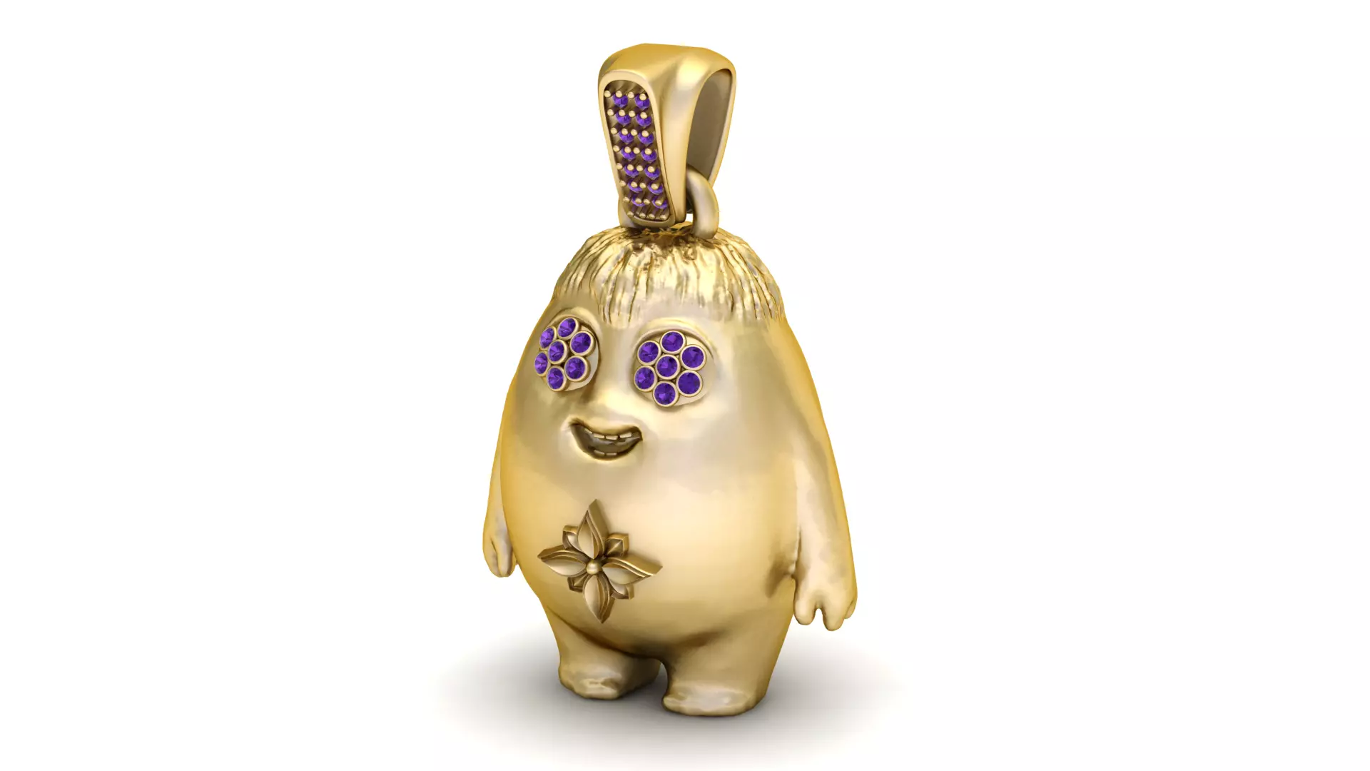 Cute Cartoon Character Pendant with Purple Stone Eyes 3D print model