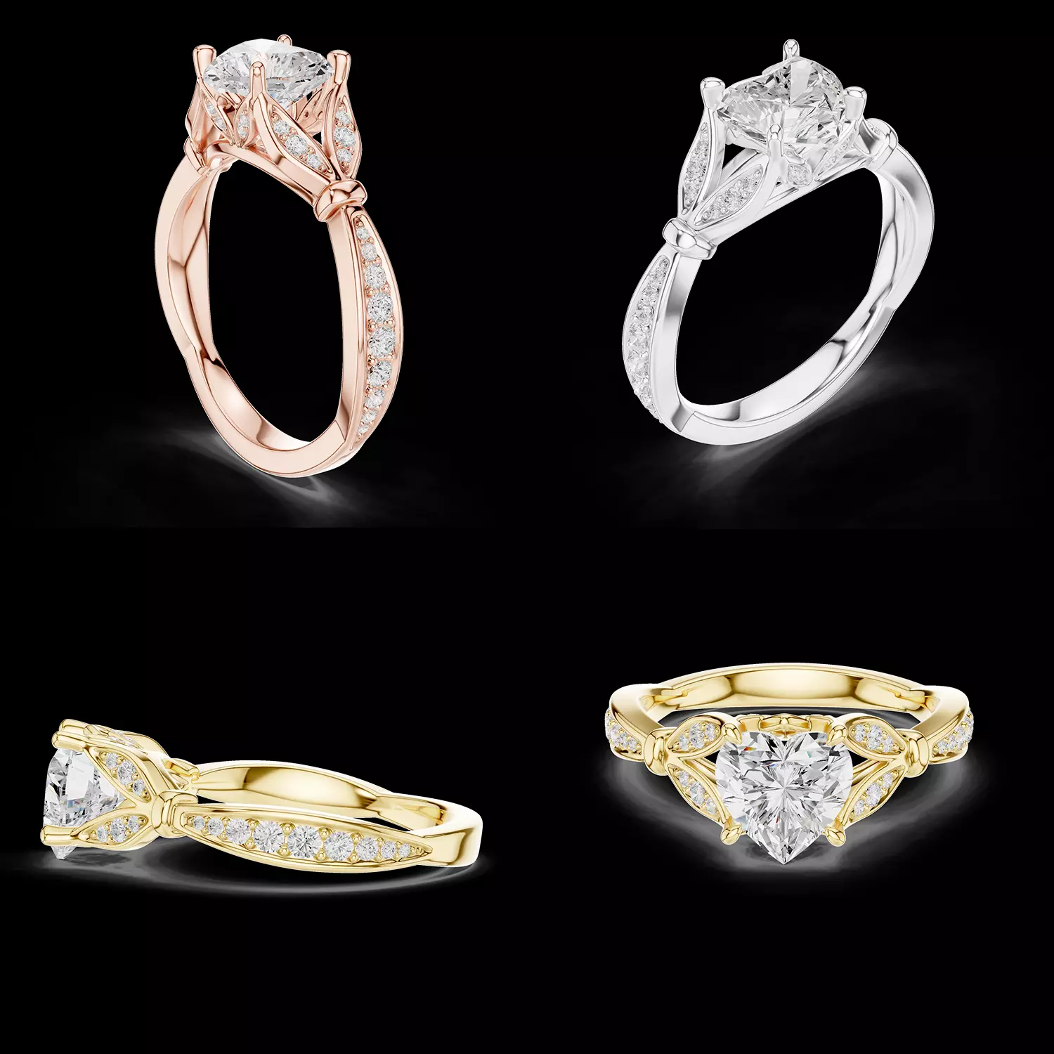 Twisted Shank Heart Diamond Ring 3D Model File 3D print model