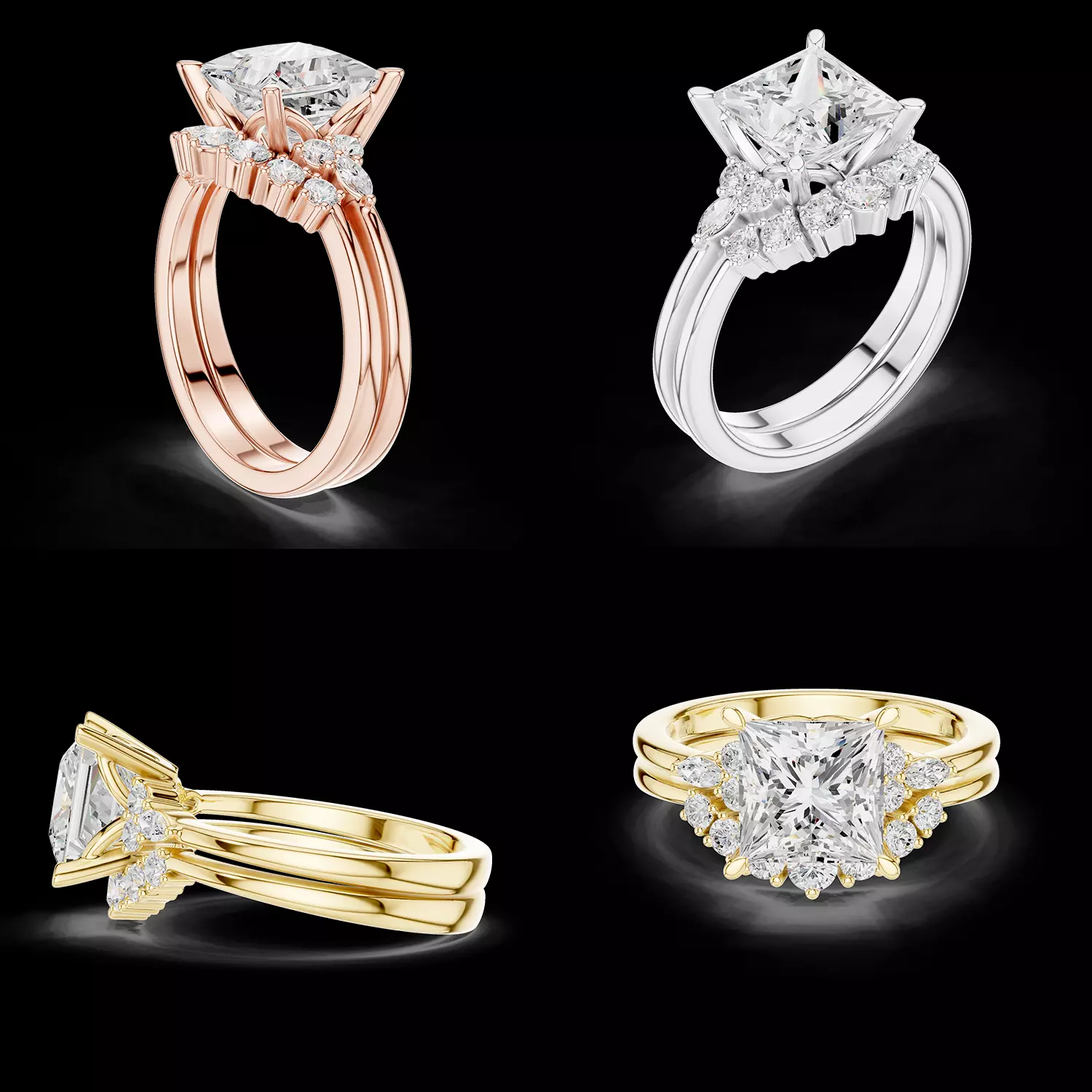 Princess Diamond Cluster Ring 3D Model STL Files 3D print model