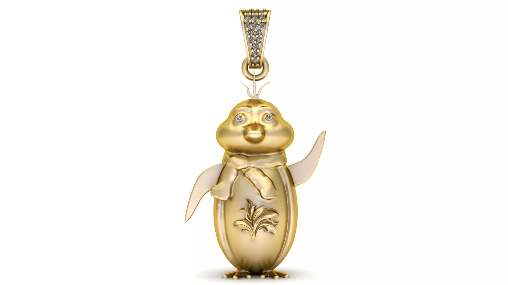 Cute Penguin Pendant with Diamond Eyes Playful Gold Character 3D print model