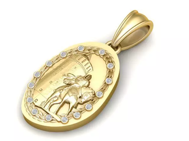 Oval Horse Rider Pendant with Diamond Wreath Frame 3D print model