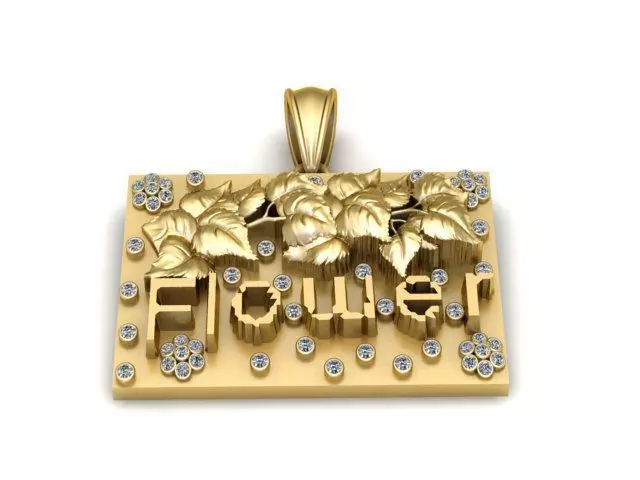 Custom Name Floral Gold Pendant with Diamond Accents 3D print model