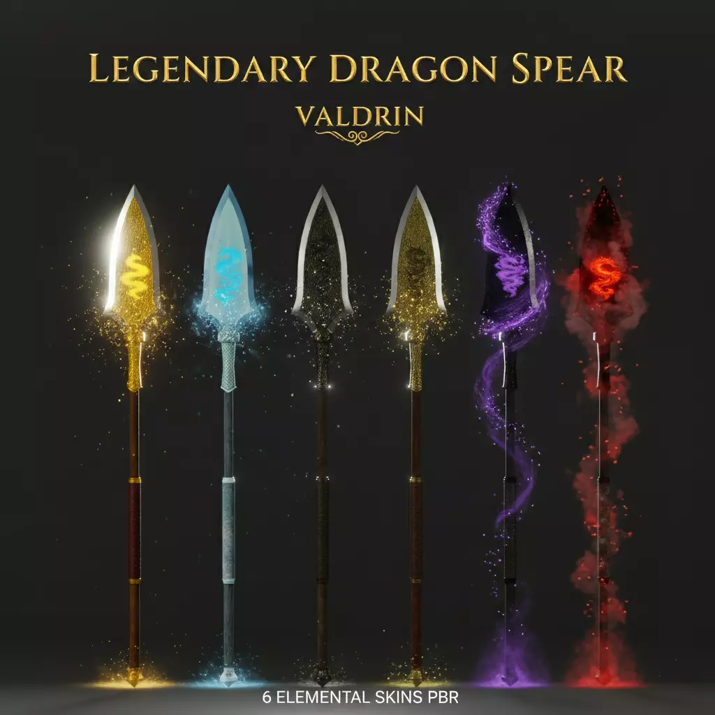 Legendary Dragon Spear Valdrin - 6 Elemental Skins Low-poly 3D model