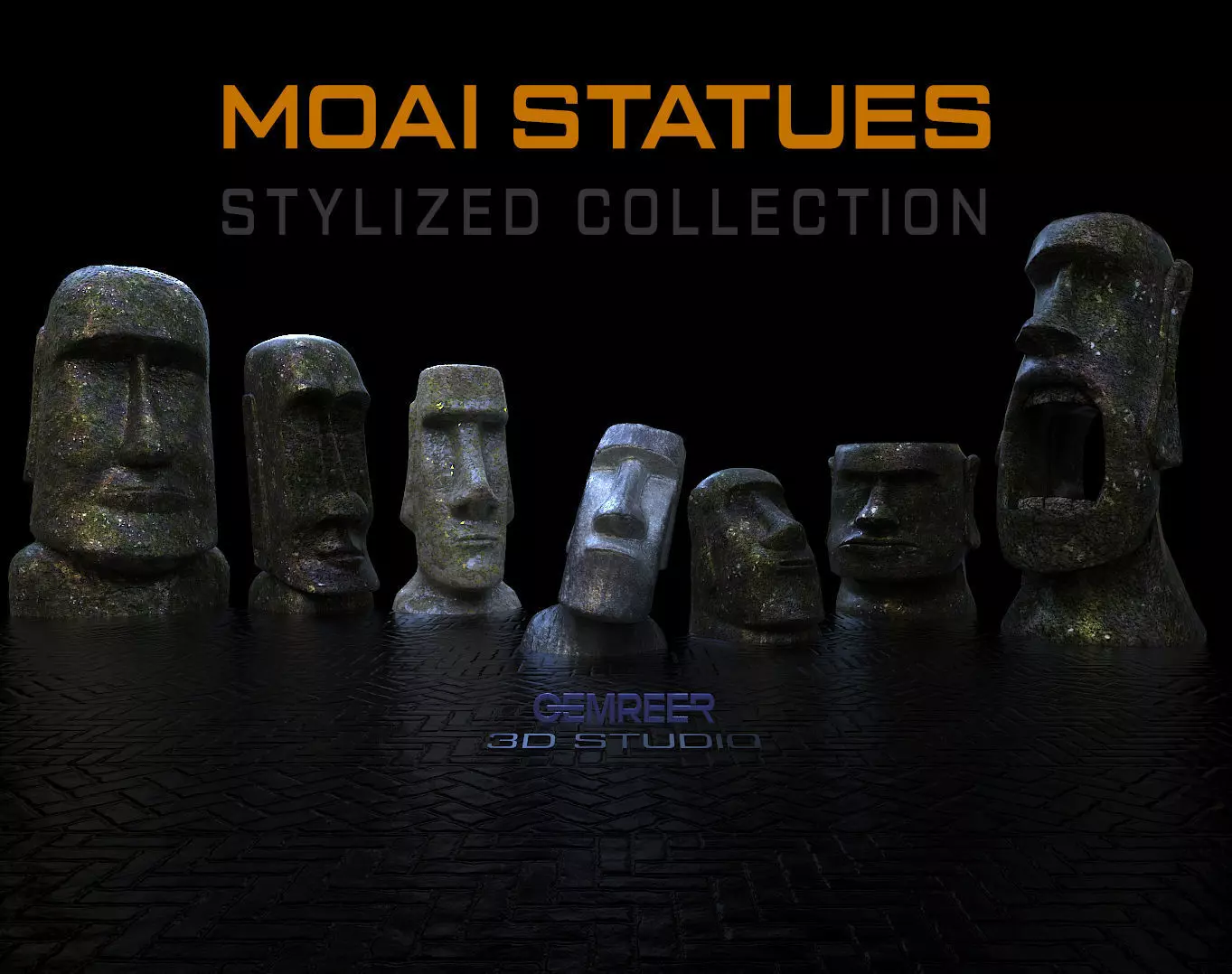 Moai Statues Premium Artistic Collection 3D model