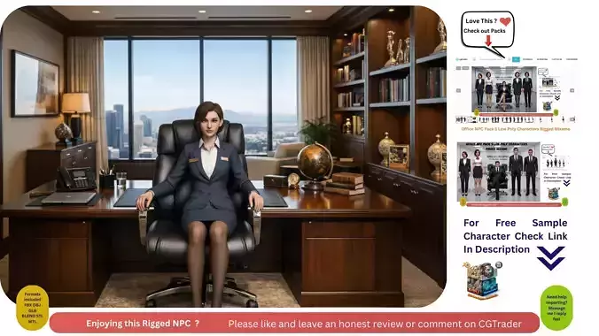 Office Woman NPC Rigged Mixamo Includes Animations Game Ready