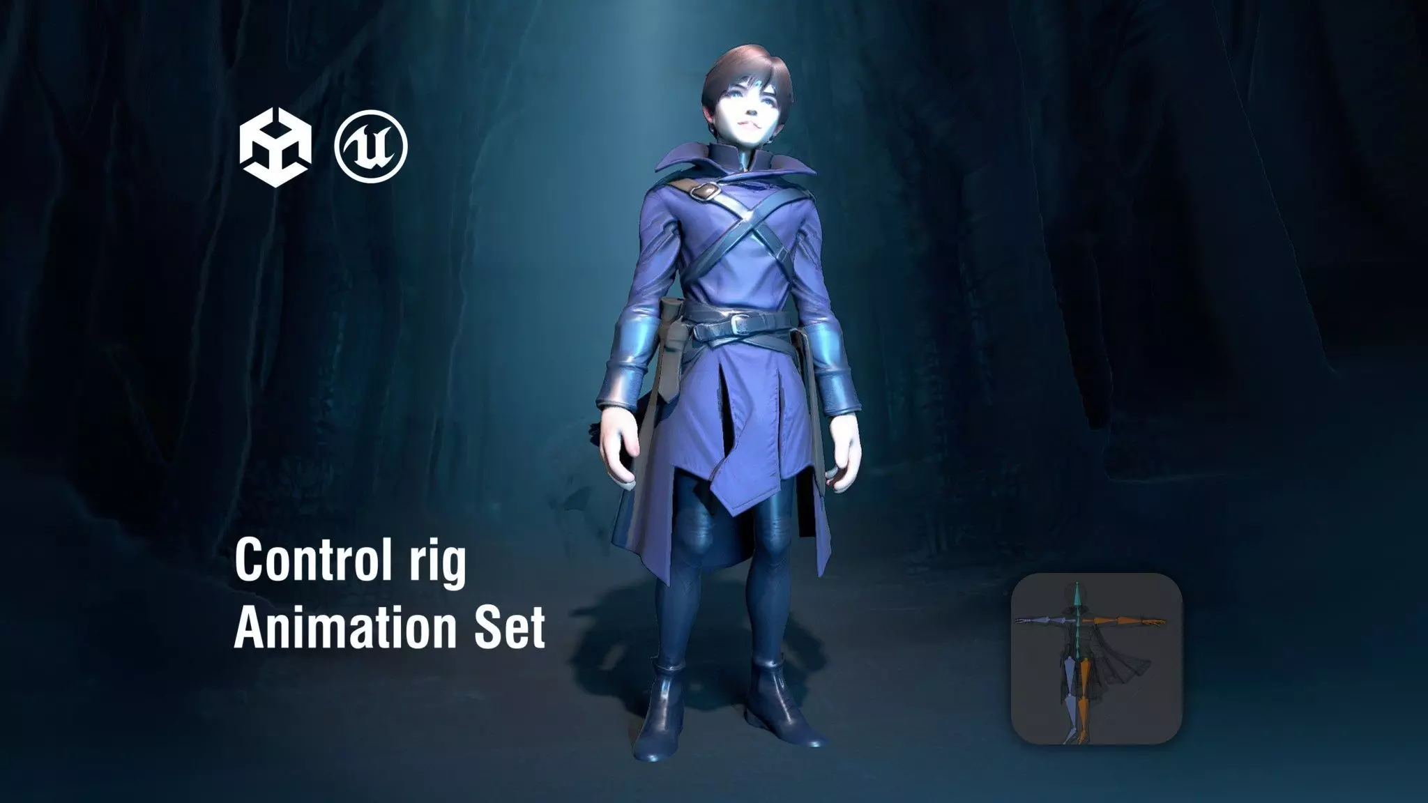 Demon Hunter Boy in Dark Purple Cloak Low-poly 3D model