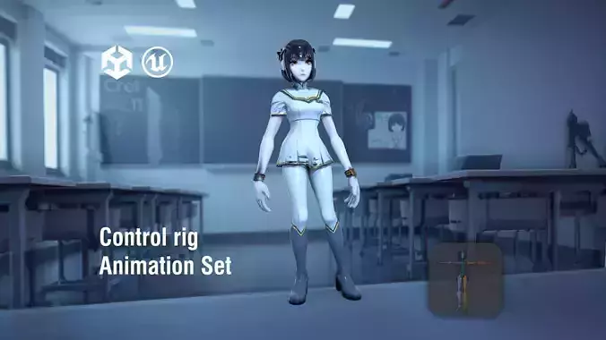 Anime Girl Android in Minimalist White Uniform