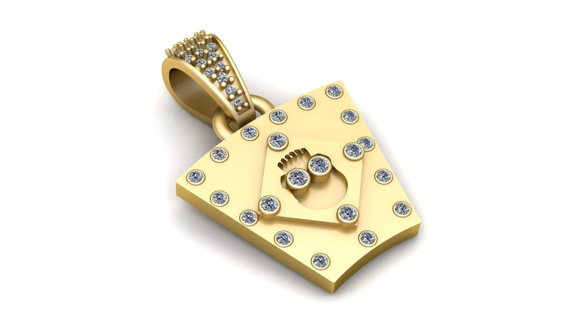 Diamond Baby Footprint Gold Pendant 3D print model