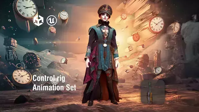 Surreal Timekeeper in Detailed Attire Low-poly 3D model