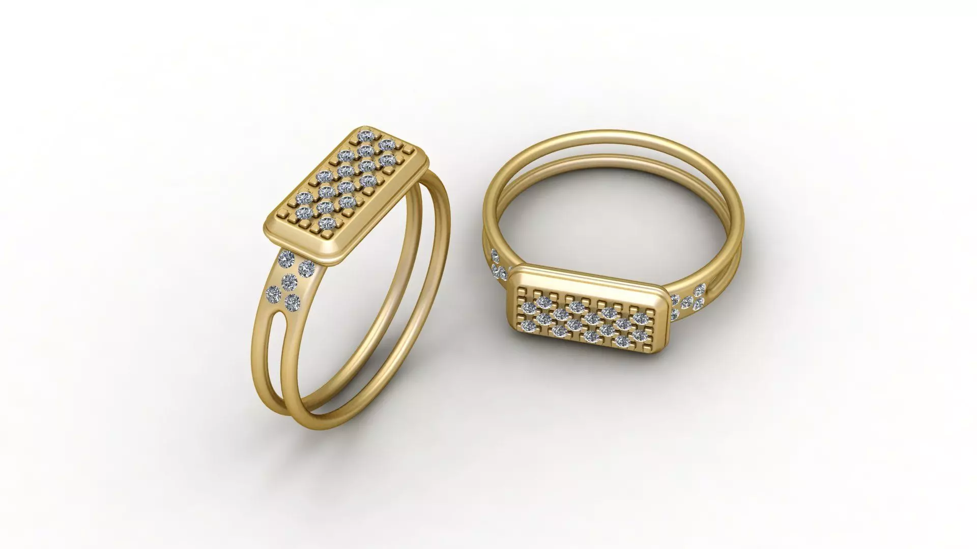 Elegant Diamond-Encrusted Yellow Gold Rings 3D print model