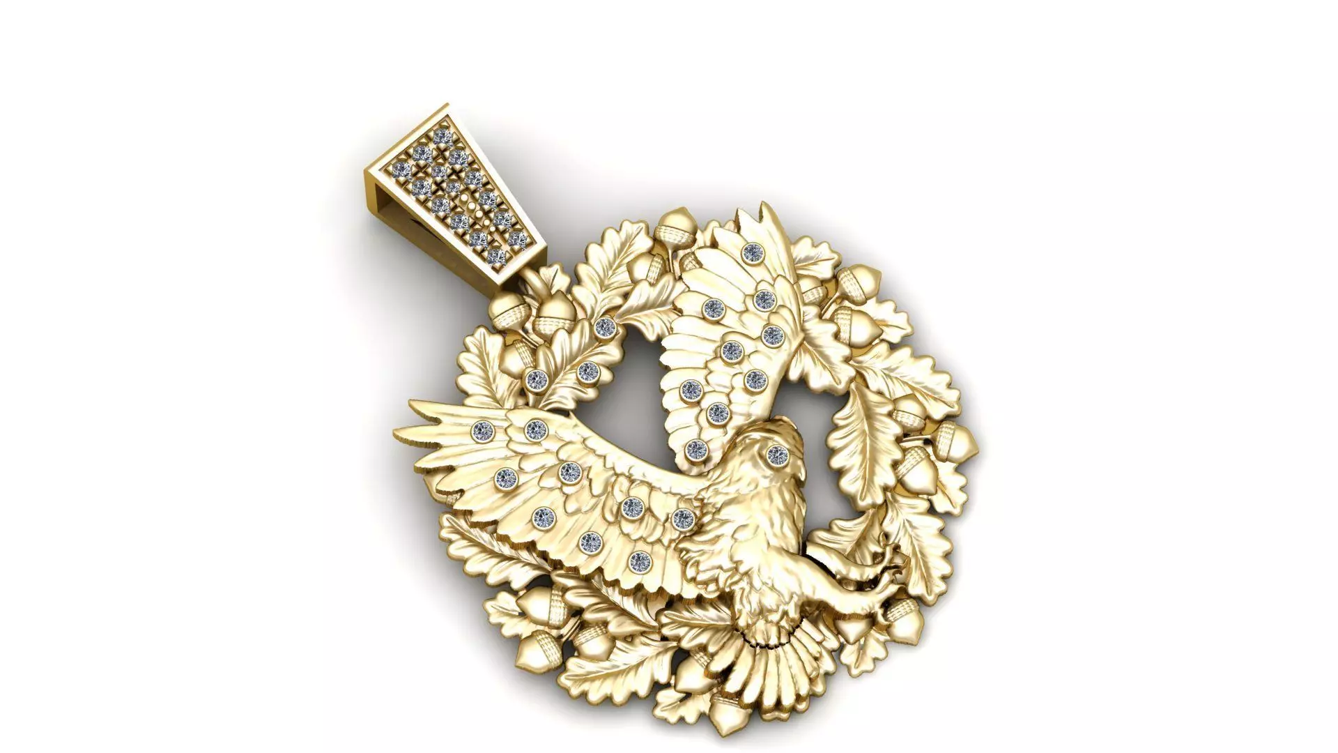 Golden Eagle Wreath Pendant with Diamond Accents 3D print model