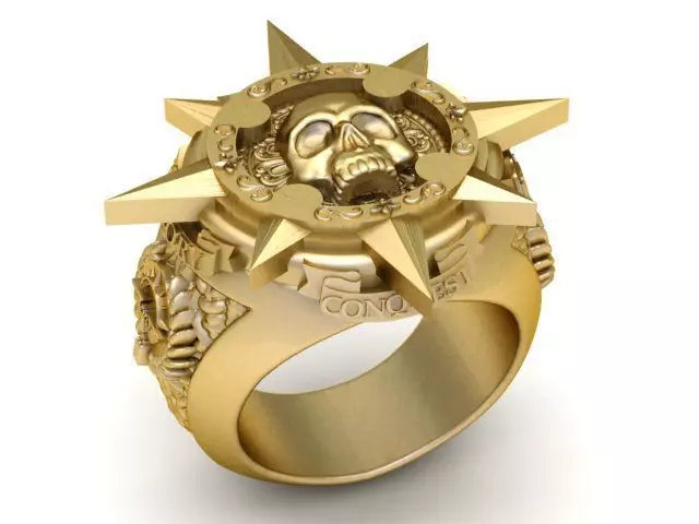 Spiked Skull Conqueror Ring in Gold 3D print model