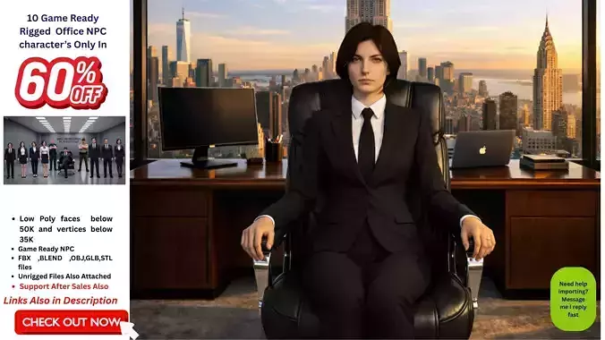 Rigged Business Woman NPC Game Ready Low Poly Office  Character