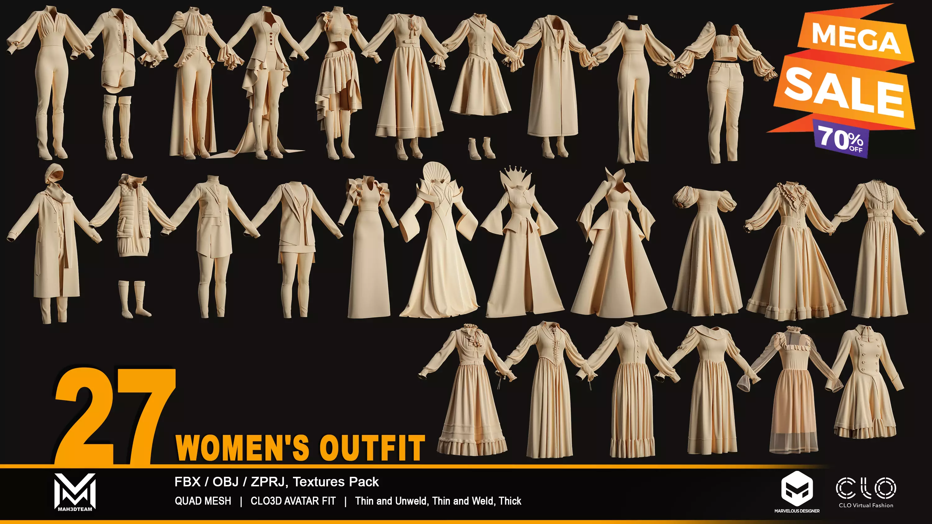 27 Women Outfit - ZPRJ-FBX-OBJ Files 3D model