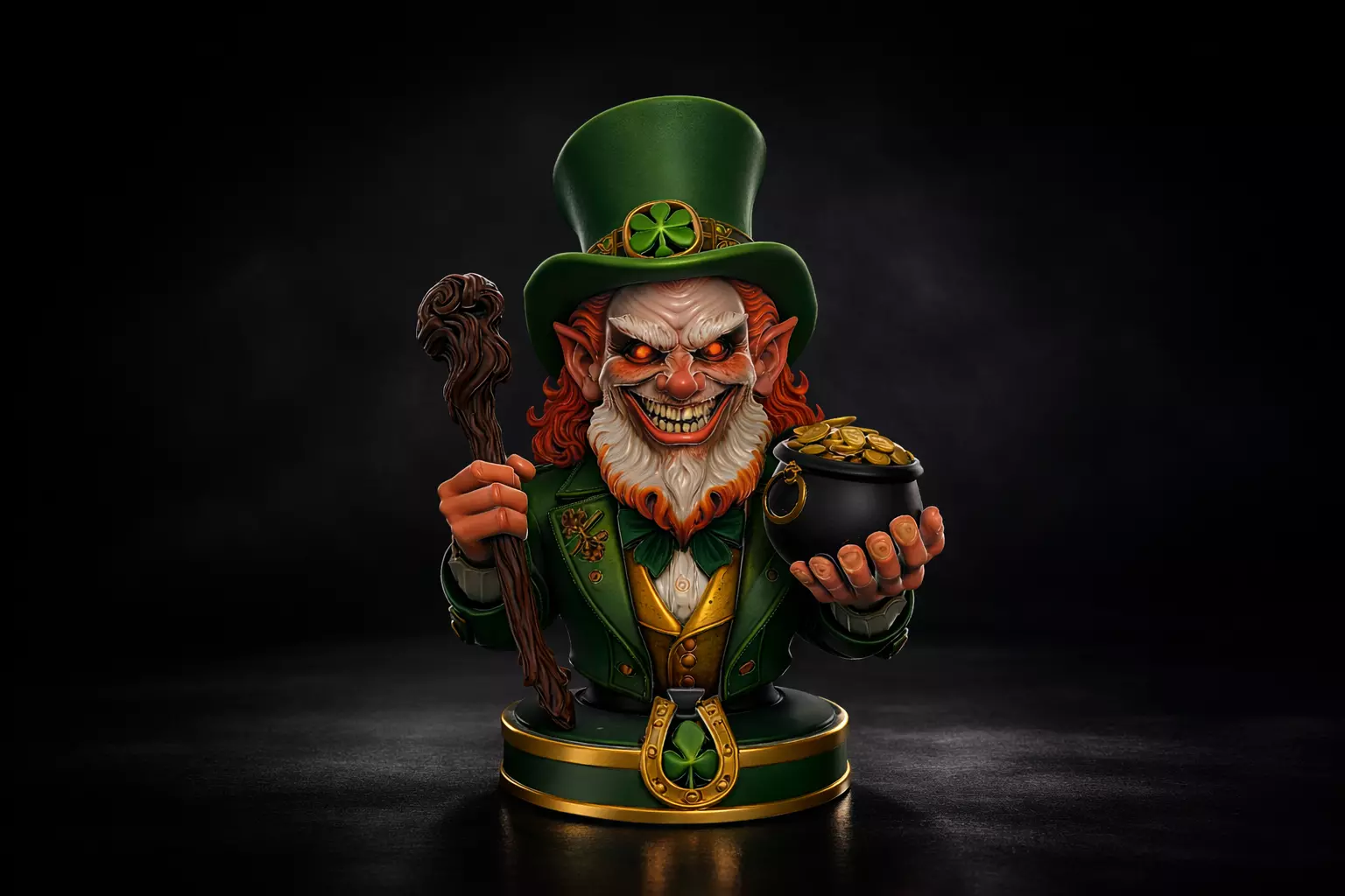 St Patricks Day Leprechaun Bust Lucky Irish Coin Pot Festive 3D print model