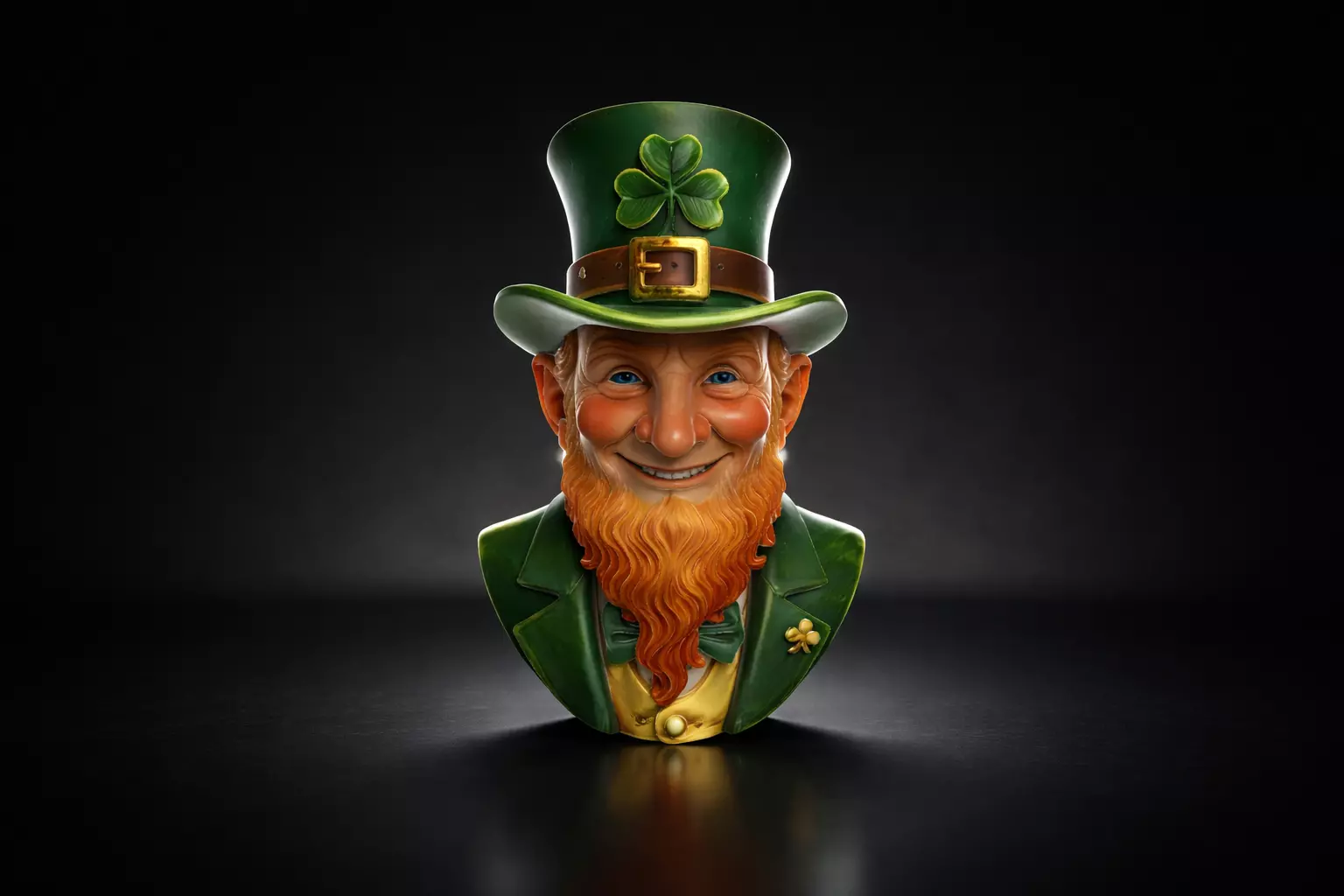 St Patricks Day Lucky Leprechaun Bust Smiling Irish Shamrock 3D print model