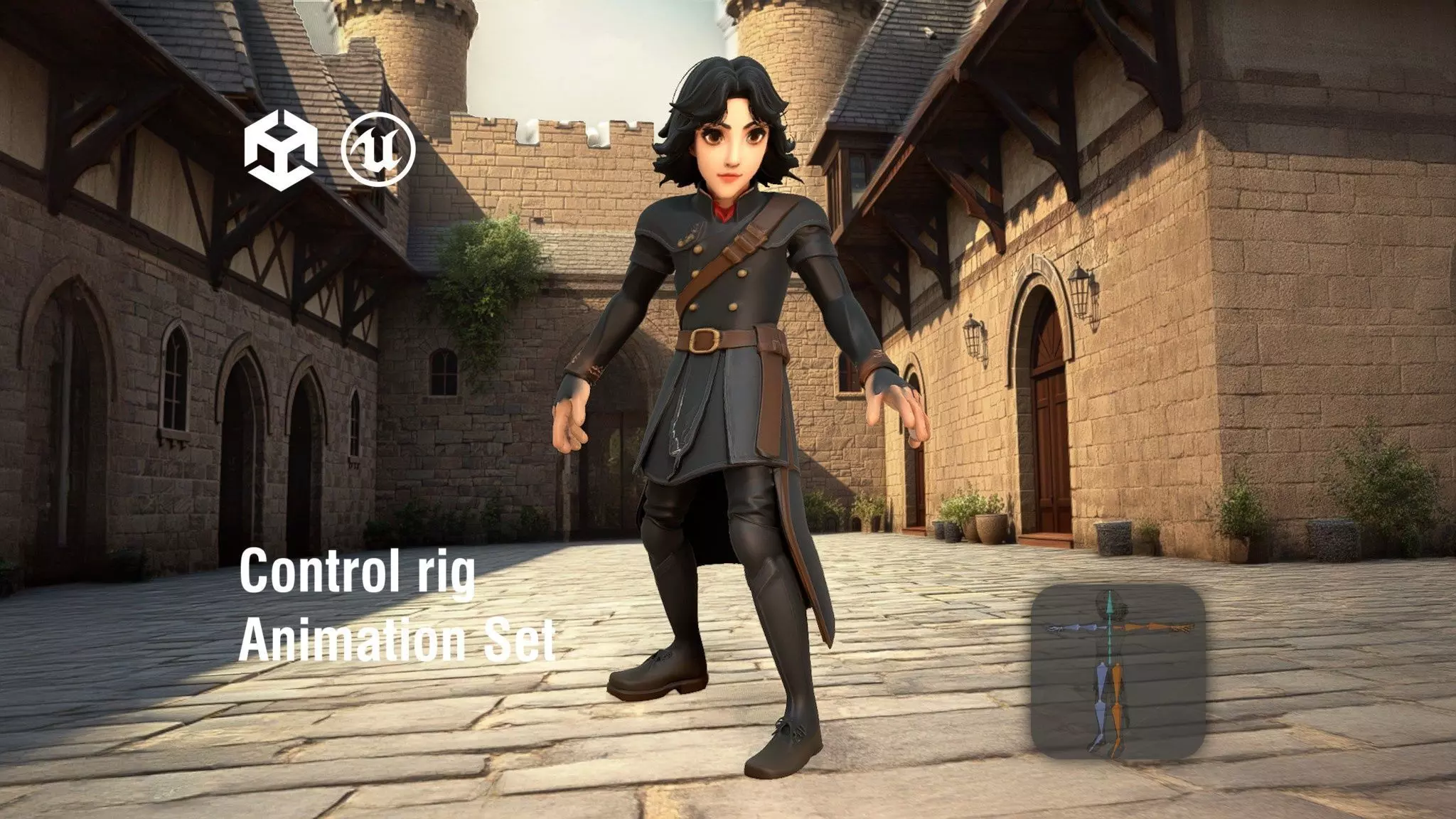 Medieval Knight with Dark Wavy Hair Low-poly 3D model