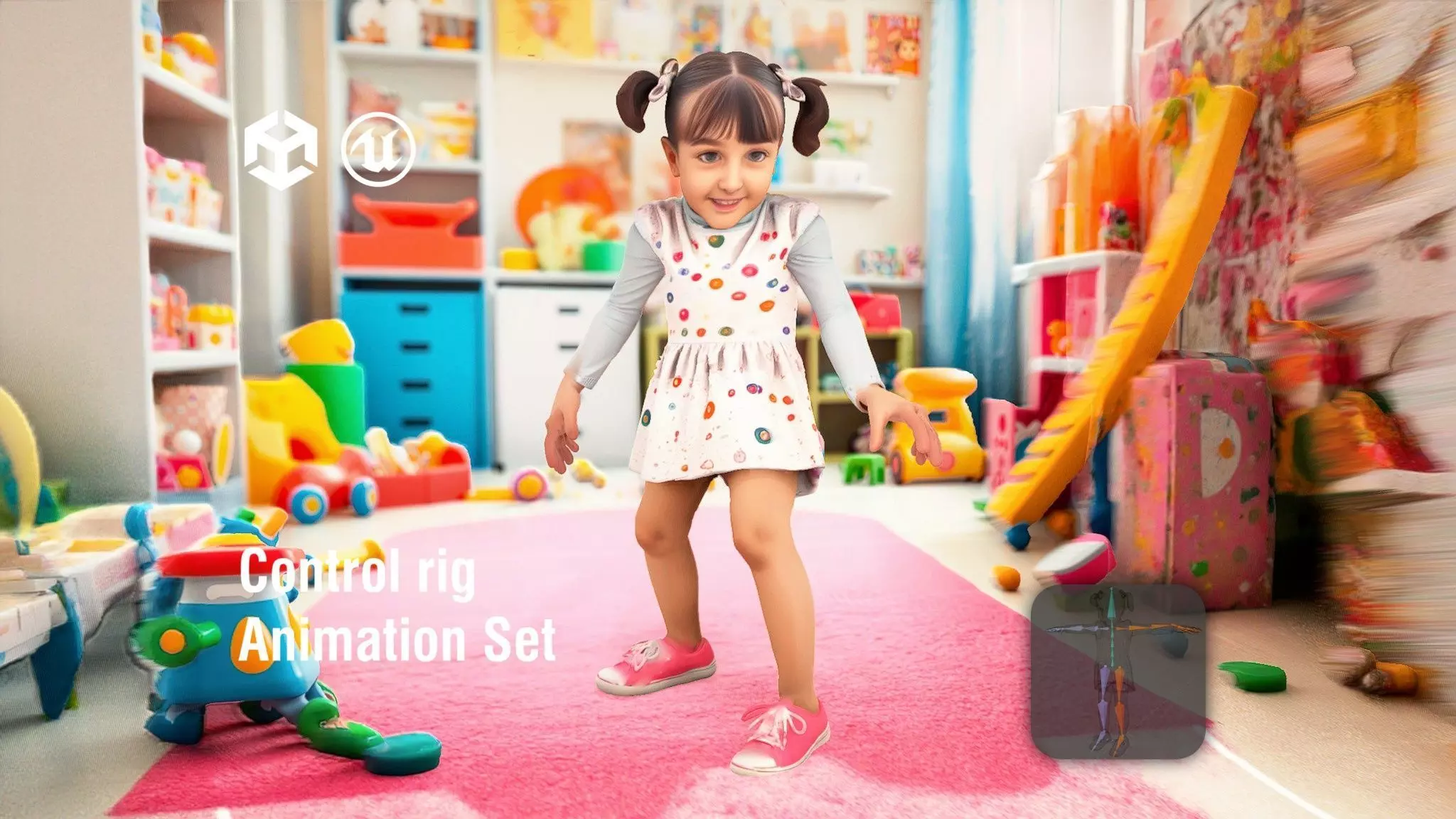 Child Character with Pigtails in Playful Style Low-poly 3D model