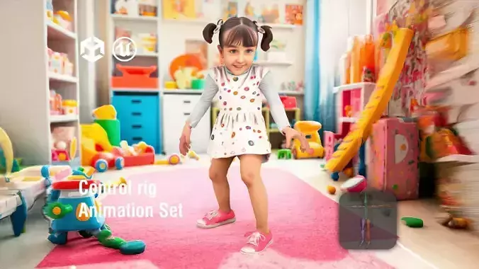 Child Character with Pigtails in Playful Style