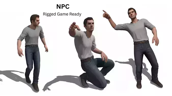 Rigged Male NPC Casual Character Game Ready Rigged FBX T Pose 