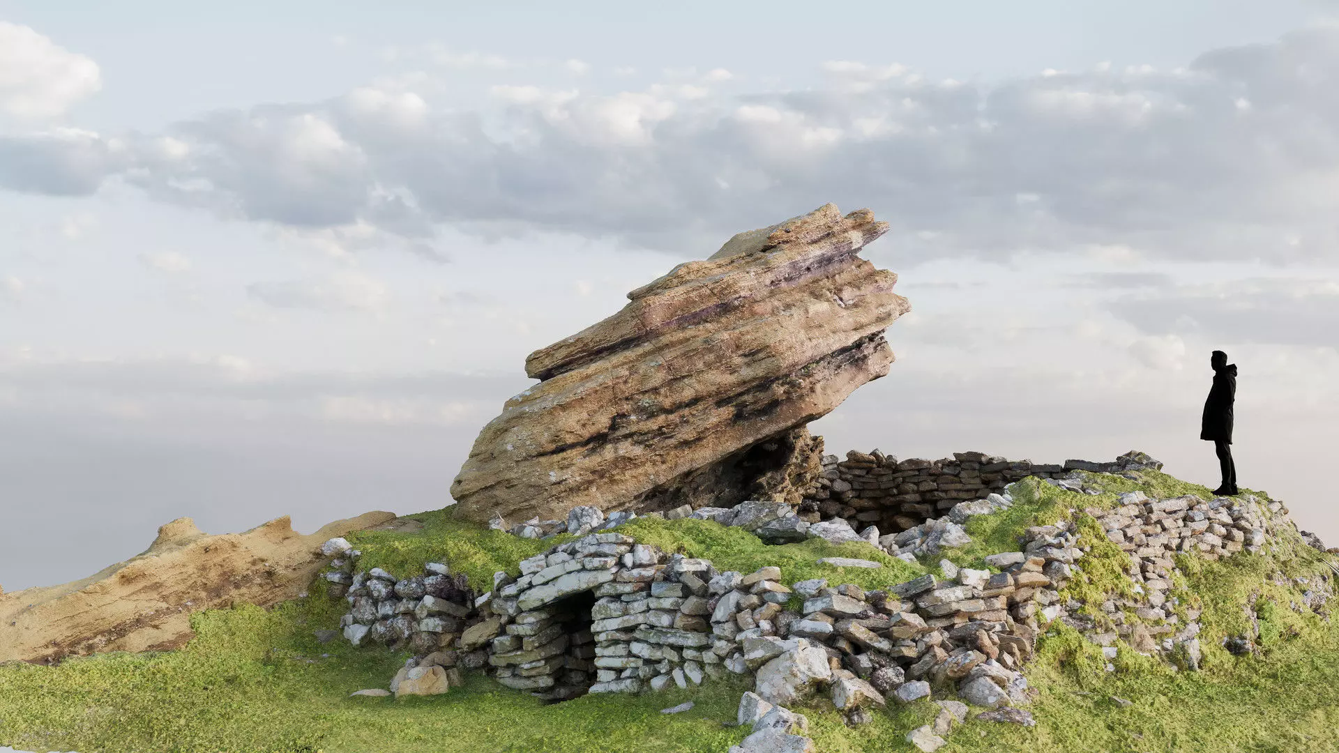 Cliff House Wall Ruins Low-poly 3D model