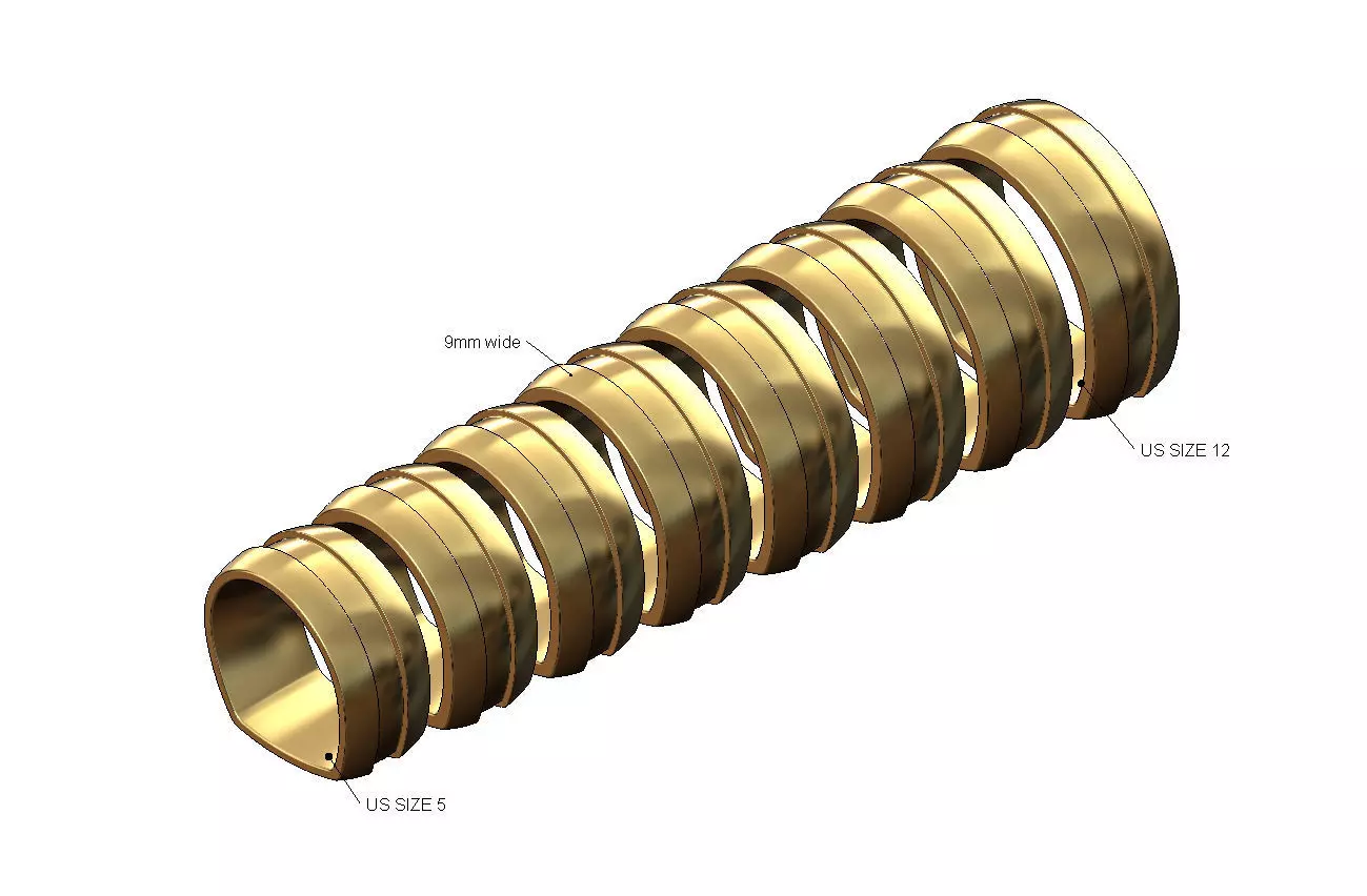Carved strip dome euro shank 9mm wedding band US sizes 5to12 3D print model