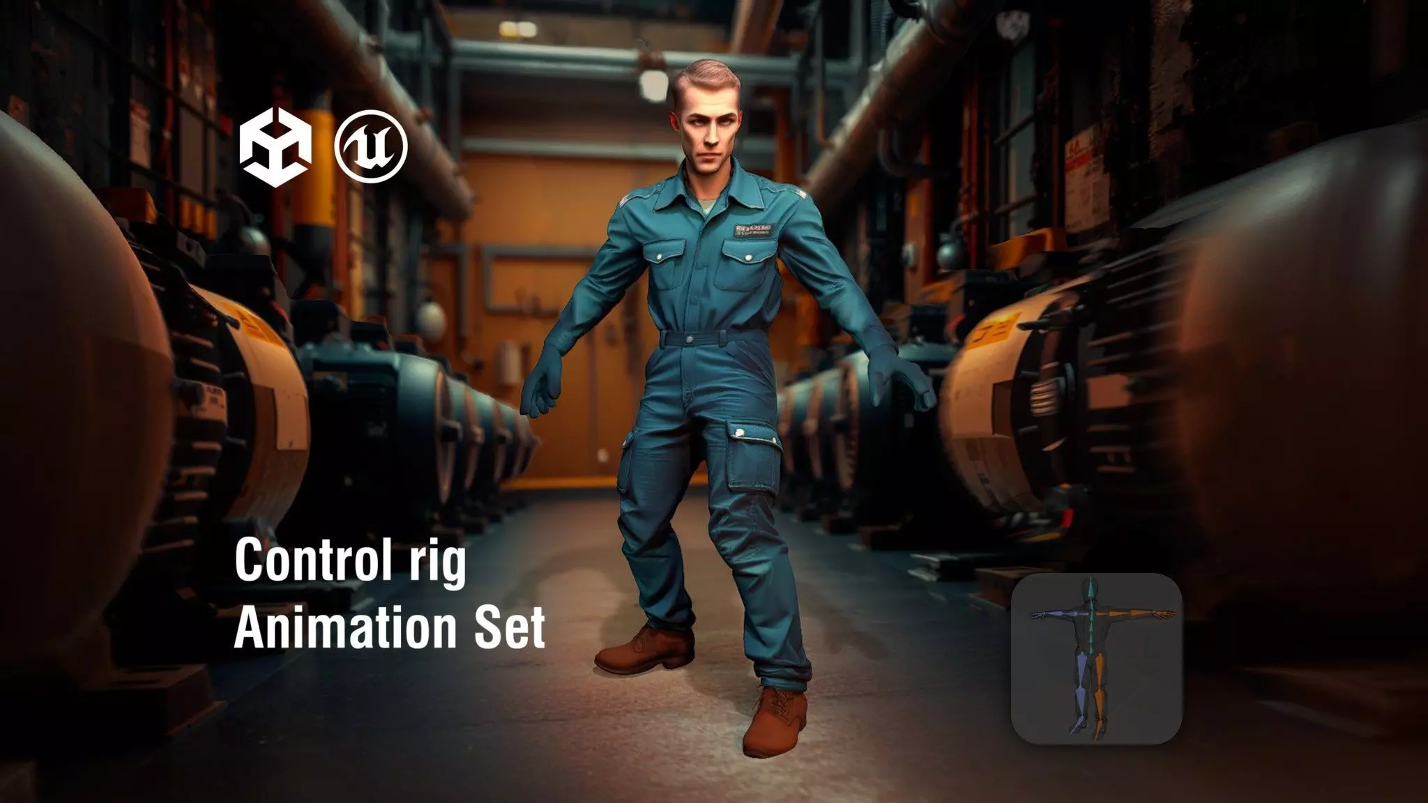 Industrial Mechanic Character in Blue Coveralls Low-poly 3D model