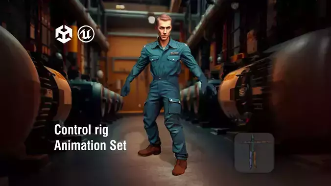Industrial Mechanic Character in Blue Coveralls