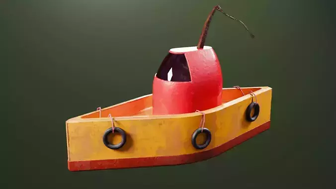 Stylized TugBoat Game Ready UV Unwrapped PBR Textured Low-poly 3D model