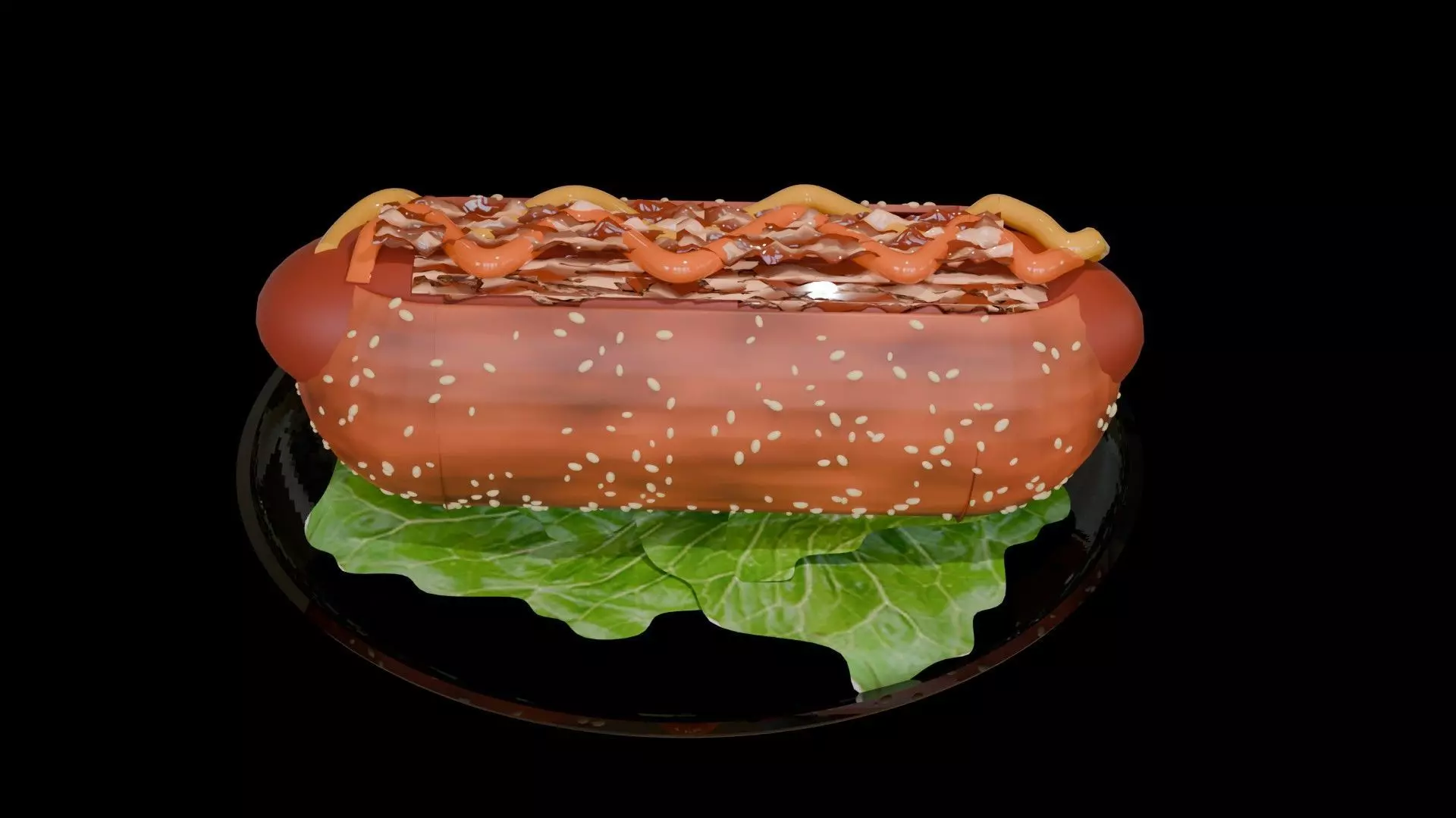 Fast Food bacon hotdog in Blender Low-poly 3D model