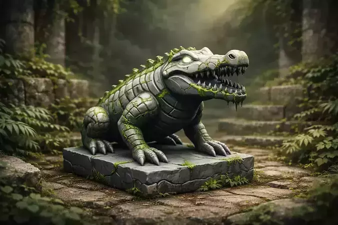 Stone Crocodile Guardian Statue Stylized Fantasy 3D Model