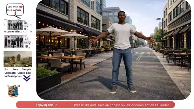Black Man Casual Male NPC Rigged Mixamo Game Ready Character