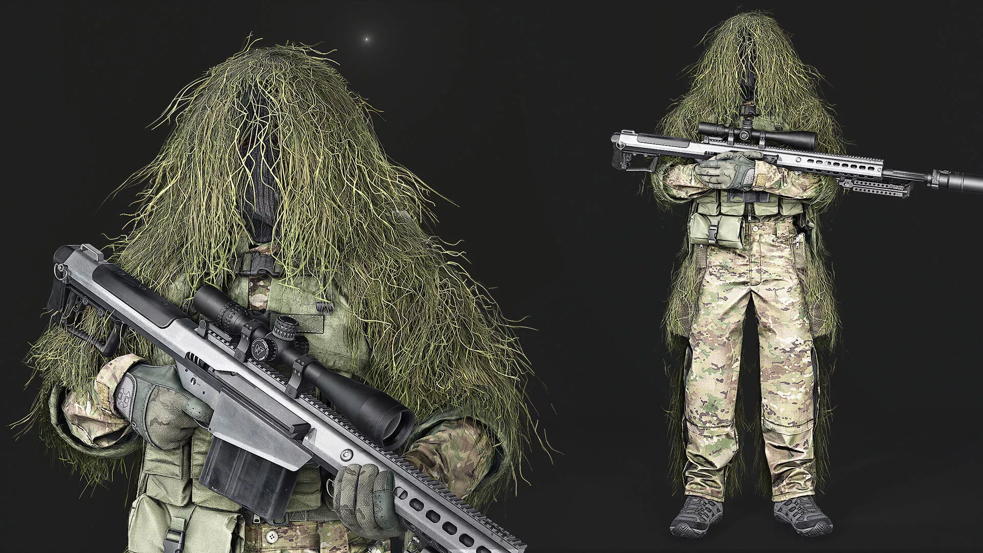 Modular Special Forces Ghillie Sniper Low-poly 3D model