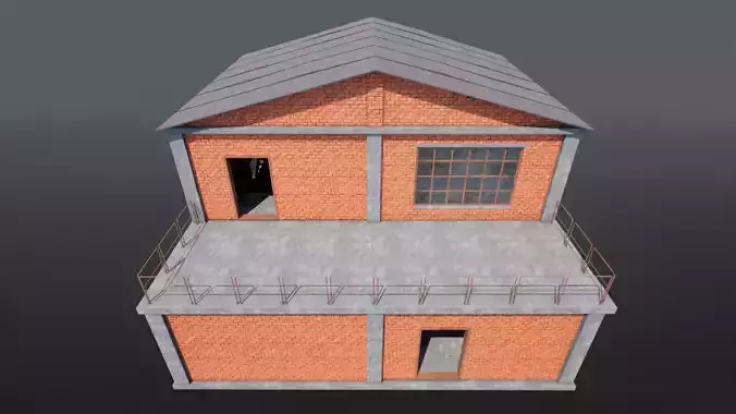 Industrial Building Modular Factory Brick Hangar Game-Ready Low-poly 3D model 6