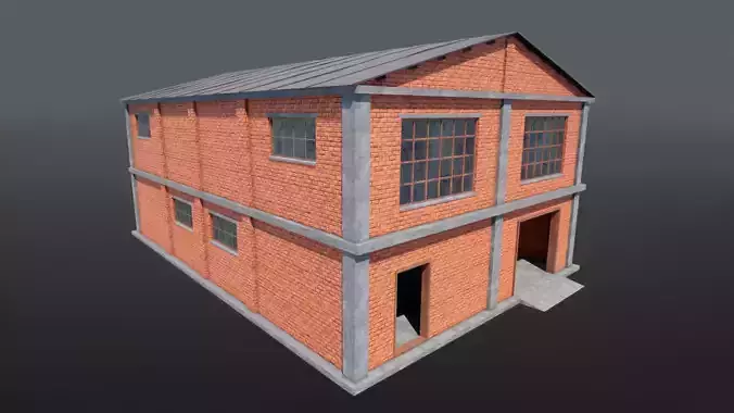 Industrial Building Modular Factory Brick Hangar Game-Ready Low-poly 3D model 2