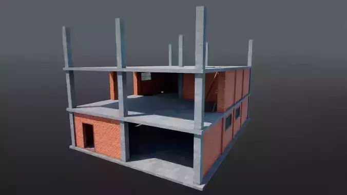 Industrial Building Modular Factory Brick Hangar Game-Ready Low-poly 3D model 7