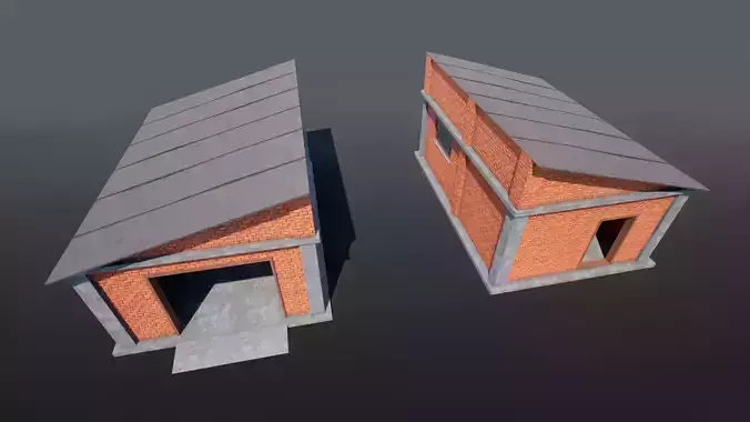 Industrial Building Modular Factory Brick Hangar Game-Ready Low-poly 3D model 5