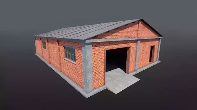 Industrial Building Modular Factory Brick Hangar Game-Ready Low-poly 3D model 4