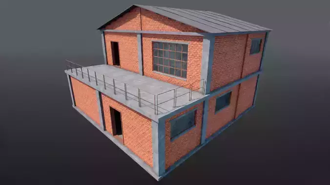 Industrial Building Modular Factory Brick Hangar Game-Ready Low-poly 3D model 3