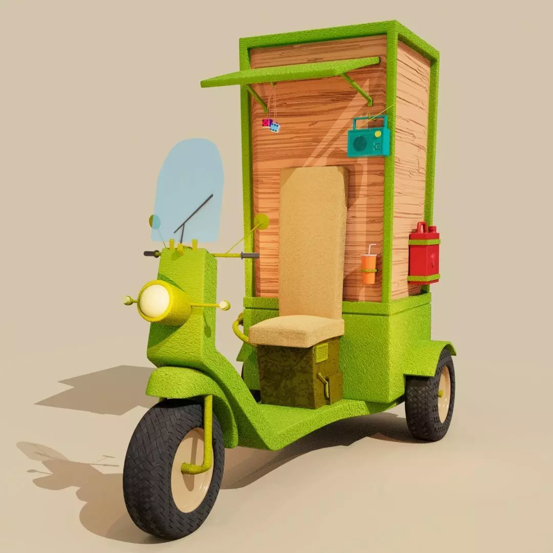 Cartoon Stylized Street Food Cart Scooter Low Poly 3D Model 3D model