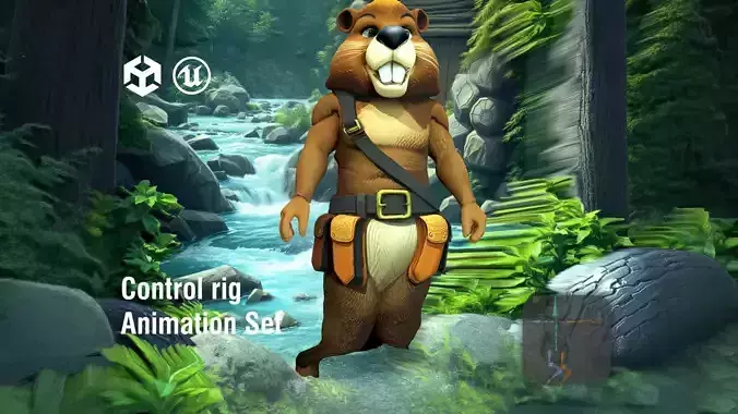 Stout Beaver Builder with Leather Tool Belt Low-poly 3D model
