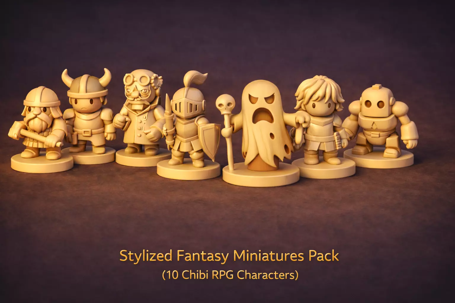 Fantasy Miniatures Pack 10 Chibi RPG Characters Printable STL 3D print model
