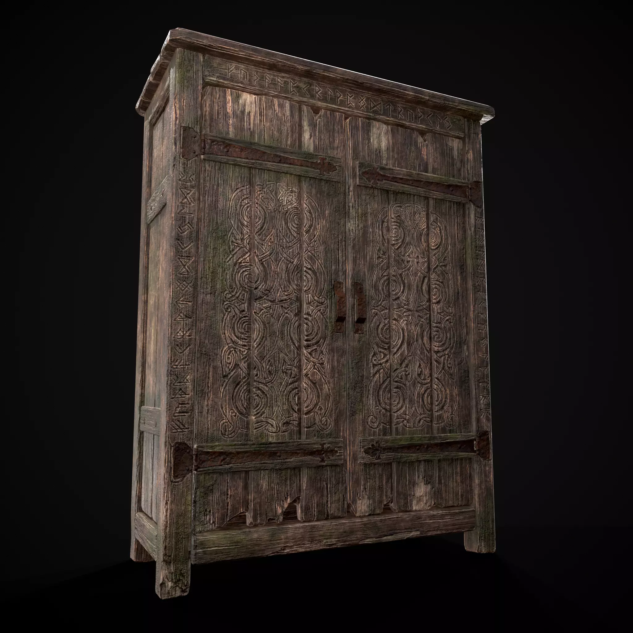 Rustic Viking Engraved Armoire Low-poly 3D model