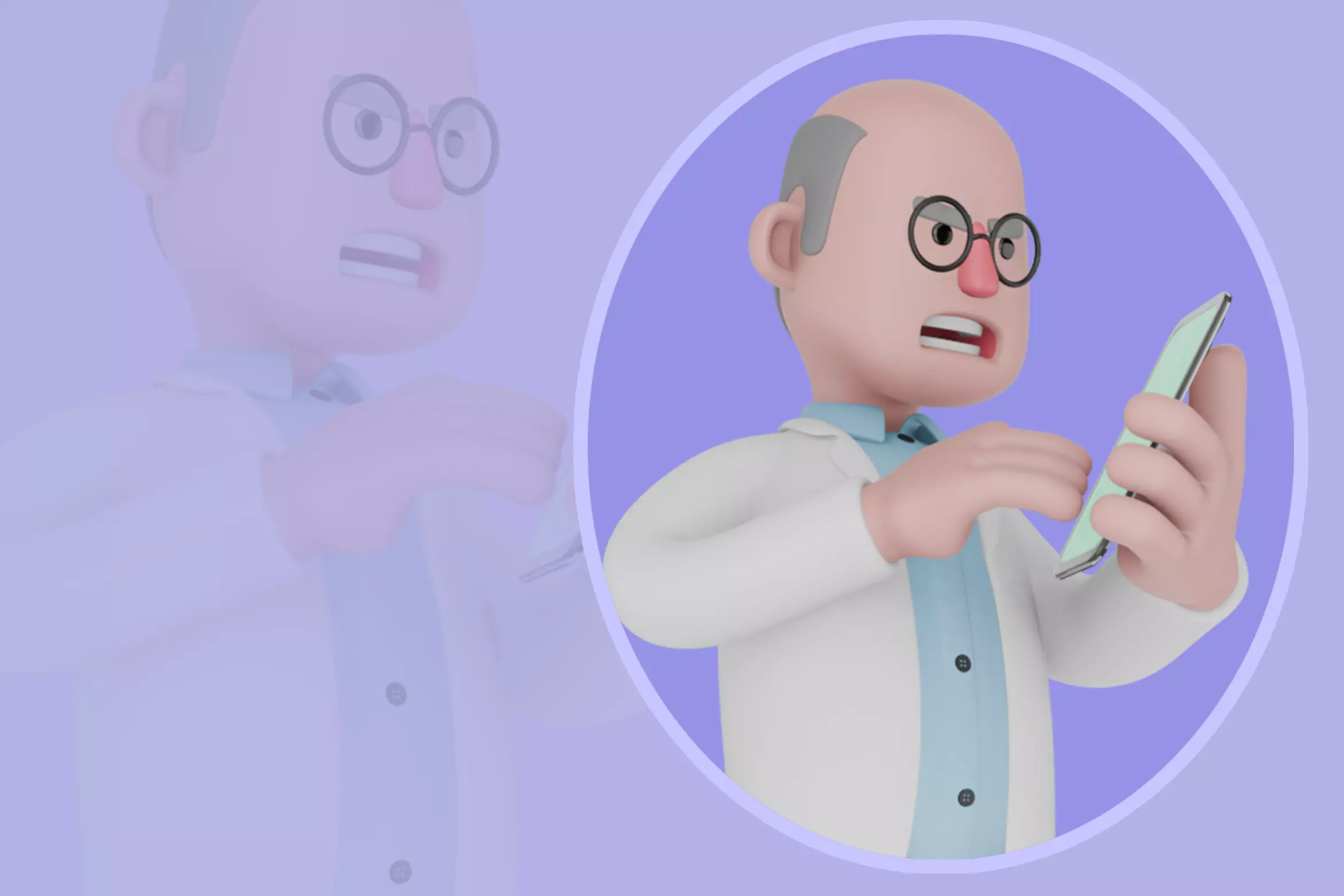 Stylized 3D Male Scientist Character - Cartoon Confused Phone 3D model