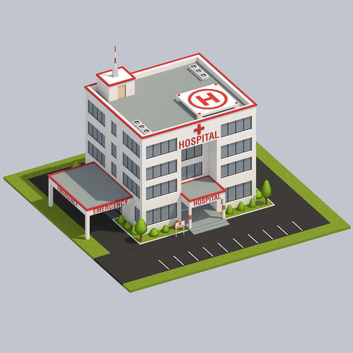 Low Poly Hospital building Low-poly 3D model
