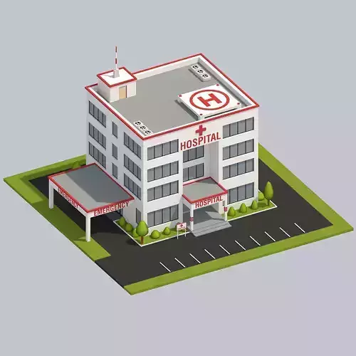 Low Poly Hospital building Low-poly 3D model