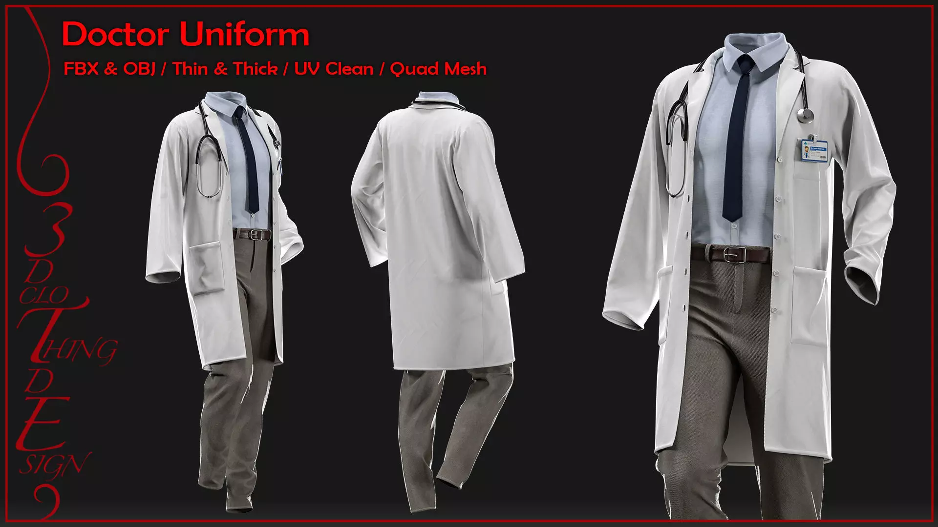 male doctor uniform with texture 3D model