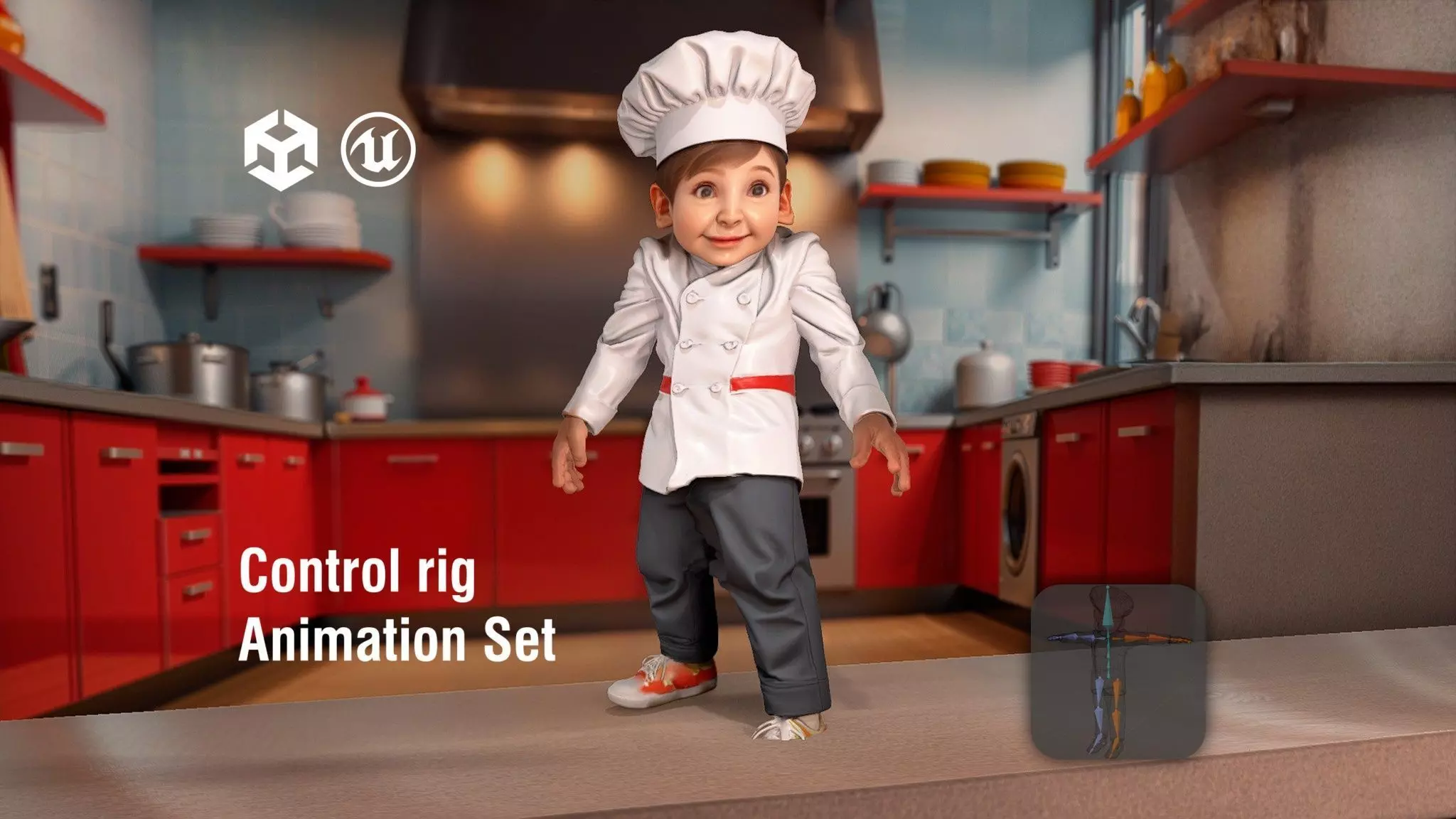 Child Chef Character in Vibrant Kitchen Low-poly 3D model