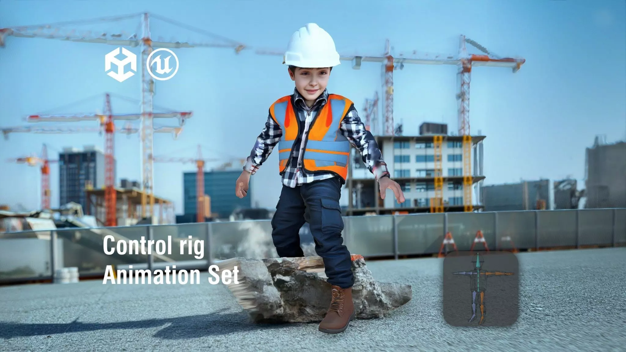Child Construction Engineer in Bright Vest Low-poly 3D model